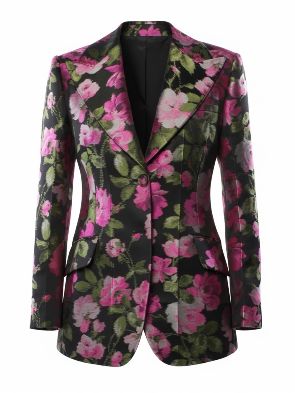 Gucci Alessandro Michele-era Black Pink Floral Jacquard Blazer Rose Print 8